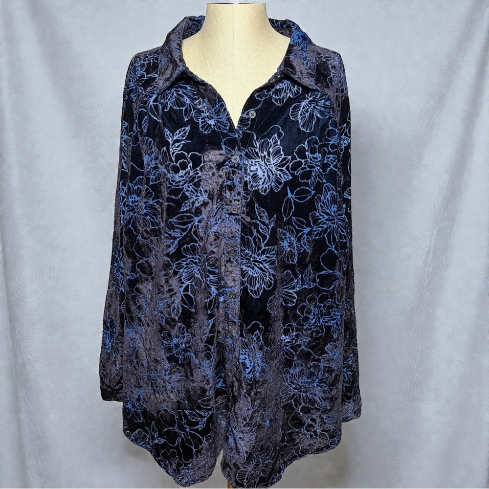 Torrid Floral Velvet Blouse - Dark Blue